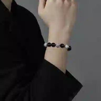 秦福炫 星空小陨石轻奢小众黑色 黑曜石 玉石手串 男款