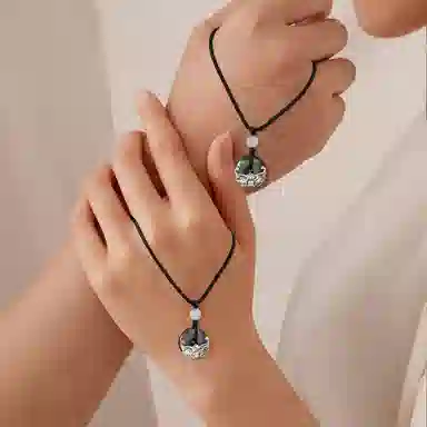 秦福炫 蝠气满满 平安扣黑曜石玉髓 黑绳中国风高级感 黑曜石 项链 男女同款情侣款