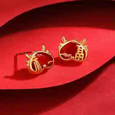 秦福炫 生肖龙玉髓  独特本命年龙年国风小众设计 玉髓 耳钉 女款 礼物