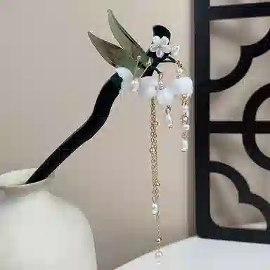 秦福炫 花朵流苏簪子 设计感盘发器旗袍发饰头饰 发簪 女款