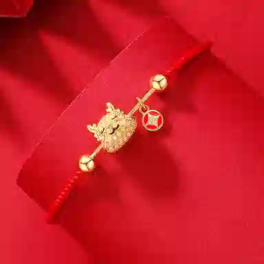 秦福炫 龙年本命年轻奢小众属龙小福牌编织精致 合金 手链 女款 金色