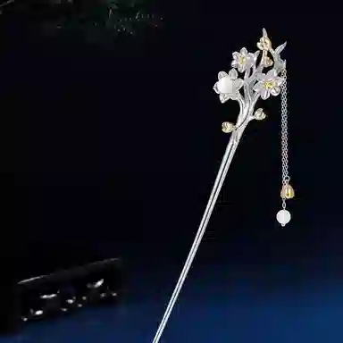 秦福炫 十二花神玉髓古风高级感小众新中式流苏 古风气质  银色 发簪 女款