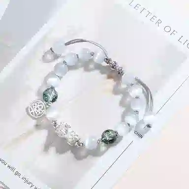 秦福炫 福禄貔貅新中式国潮招财貔貅转运珠本命年平安纳福可调节编织绳手链 猫眼石 玉石手串 女款