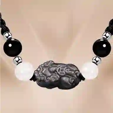 秦福炫 招财貔貅吞金纳福痞帅高级感黑绳链可调节 黑曜石 玉石项链 男女同款情侣款