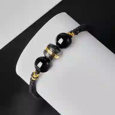 秦福炫 古风新中式大气 黑曜石 玉石手链/脚链 男款 礼盒装