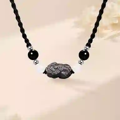 秦福炫 招财貔貅吞金纳福痞帅高级感黑绳链可调节 黑曜石 玉石项链 男女同款情侣款