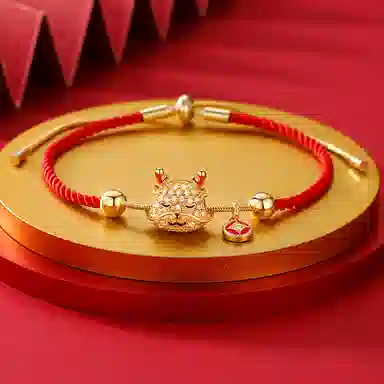 秦福炫 龙年本命年轻奢小众属龙小福牌编织精致 合金 手链 女款 金色