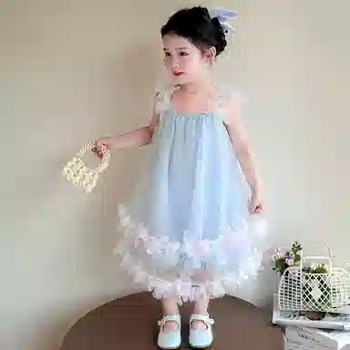 雅鹿连衣裙 可爱洋气无袖 蓝色 中小童