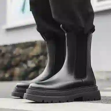 经典时尚工装增高烟筒切尔西 短筒 马丁靴 男款 黑色