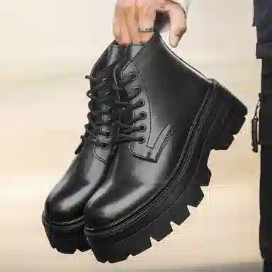 PU Derby High-Top Motorcycle Boots Classic Black