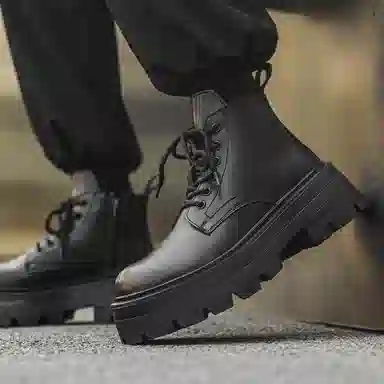 PU Derby High-Top Motorcycle Boots Classic Black