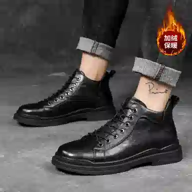 法派 头层牛皮 简约休闲 中筒 户外靴 男款 黑色