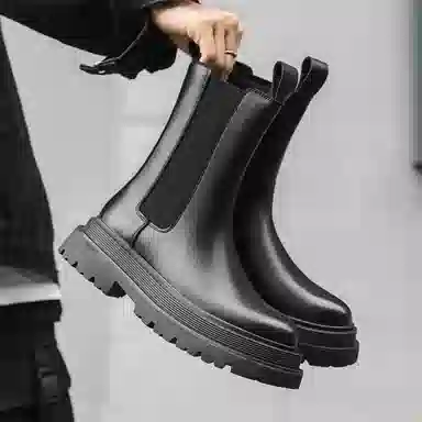 经典时尚工装增高烟筒切尔西 短筒 马丁靴 男款 黑色