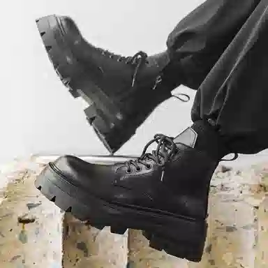 PU Derby High-Top Motorcycle Boots Classic Black