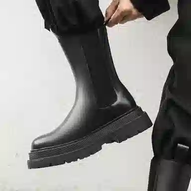 经典时尚工装增高烟筒切尔西 短筒 马丁靴 男款 黑色