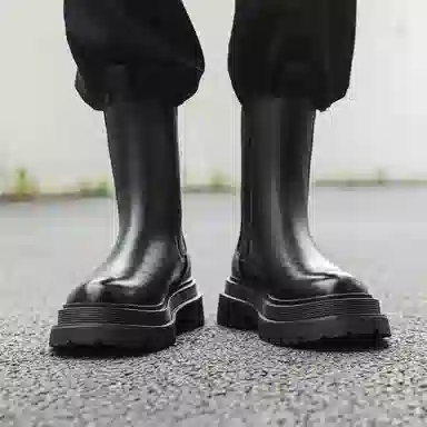 经典时尚工装增高烟筒切尔西 短筒 马丁靴 男款 黑色