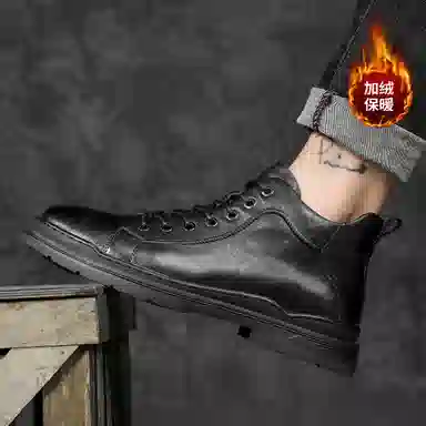 法派 头层牛皮 简约休闲 中筒 户外靴 男款 黑色