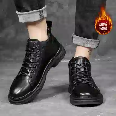 法派 头层牛皮 简约休闲 中筒 户外靴 男款 黑色