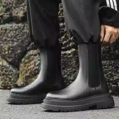 经典时尚工装增高烟筒切尔西 短筒 马丁靴 男款 黑色