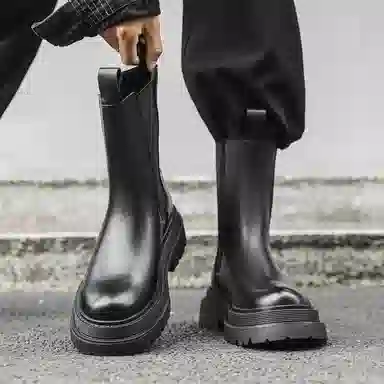 经典时尚工装增高烟筒切尔西 短筒 马丁靴 男款 黑色