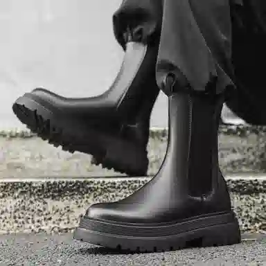 经典时尚工装增高烟筒切尔西 短筒 马丁靴 男款 黑色