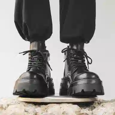 PU Derby High-Top Motorcycle Boots Classic Black