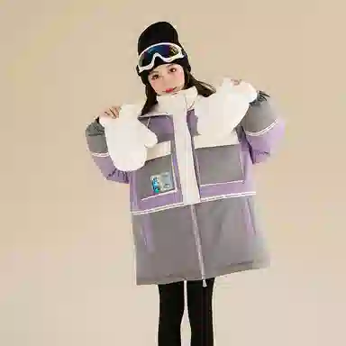 鸭鸭 童装 拼色中长款加厚保暖休闲长袖羽绒服 儿童款 紫色