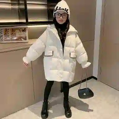 鸭鸭 童装 纯色连帽中长款宽松休闲羽绒服 儿童款