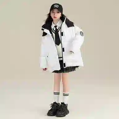 鸭鸭 童装 纯色反光宇航员连帽中长款羽绒服 儿童款