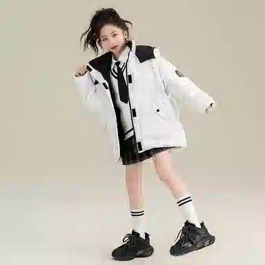 鸭鸭 童装 纯色反光宇航员连帽中长款羽绒服 儿童款