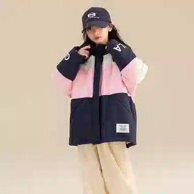 鸭鸭 童装 拼色连帽保暖休闲长袖羽绒服 儿童款