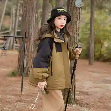 鸭鸭 童装 拼色夹棉连帽防水宽松中长款冲锋衣 儿童款