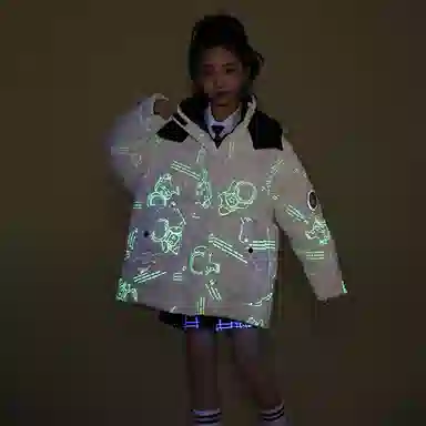 鸭鸭 童装 纯色反光宇航员连帽中长款羽绒服 儿童款