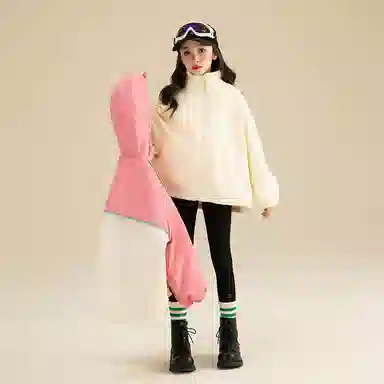 鸭鸭 童装 拼色摇粒绒内胆三合一可拆卸户外防水中长款冲锋外套 儿童款 粉色