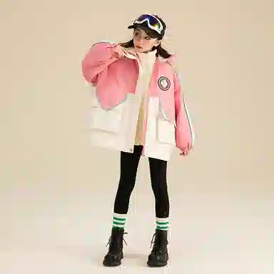 鸭鸭 童装 拼色摇粒绒内胆三合一可拆卸户外防水中长款冲锋外套 儿童款 粉色