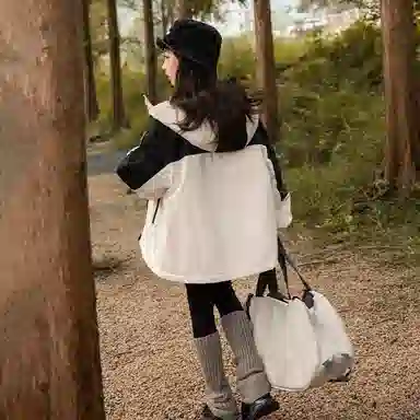 鸭鸭 童装 拼色夹棉连帽防水宽松中长款冲锋衣 儿童款