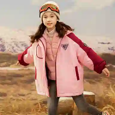 鸭鸭 童装 拼色连帽加绒羽绒内胆三合一户外冲锋衣 儿童款