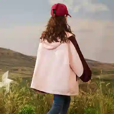 鸭鸭 童装 拼色加绒连帽户外中长款宽松冲锋衣 儿童款