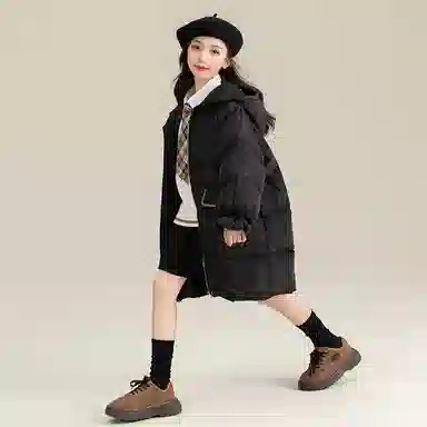鸭鸭 童装 纯色连帽中长款宽松休闲羽绒服 儿童款
