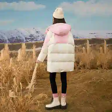 鸭鸭 童装 拼色宽松加绒加厚中长款羽绒服 儿童款