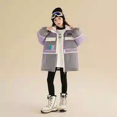 鸭鸭 童装 拼色中长款加厚保暖休闲长袖羽绒服 儿童款 紫色