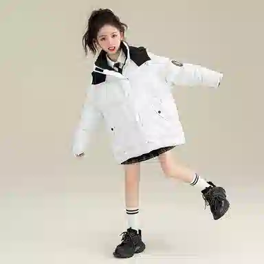 鸭鸭 童装 纯色反光宇航员连帽中长款羽绒服 儿童款