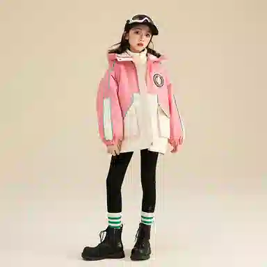 鸭鸭 童装 拼色摇粒绒内胆三合一可拆卸户外防水中长款冲锋外套 儿童款 粉色