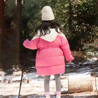 鸭鸭 童装 拼色连帽白鸭绒户外防水中长款羽绒服 儿童款