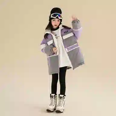 鸭鸭 童装 拼色中长款加厚保暖休闲长袖羽绒服 儿童款 紫色