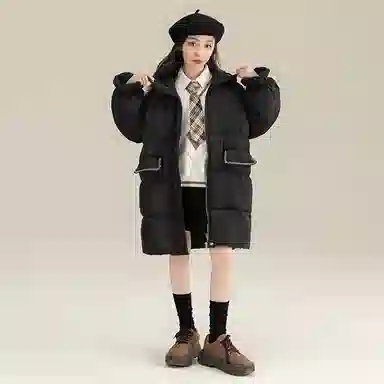 鸭鸭 童装 纯色连帽中长款宽松休闲羽绒服 儿童款