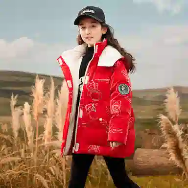 鸭鸭 童装 纯色反光宇航员连帽中长款羽绒服 儿童款