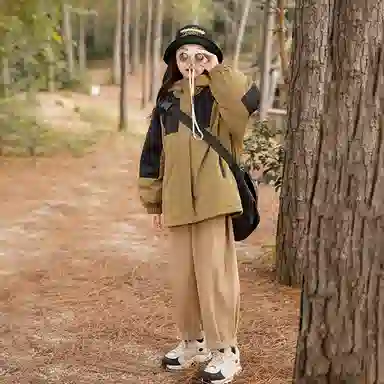 鸭鸭 童装 拼色夹棉连帽防水宽松中长款冲锋衣 儿童款