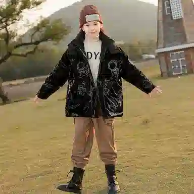 鸭鸭 童装 纯色反光宇航员连帽中长款羽绒服 儿童款