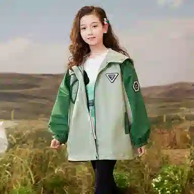 鸭鸭 童装 拼色加绒连帽户外中长款宽松冲锋衣 儿童款